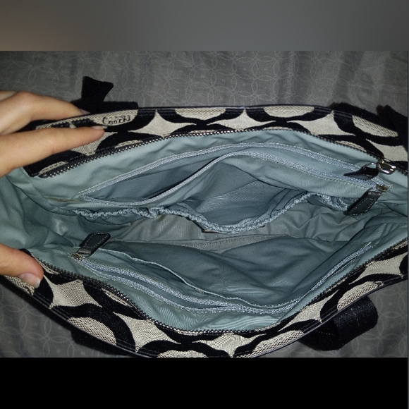 Coach Diaper Bag Madison Op Art Tan & Black Round C - Picture 4 of 5